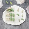 Almond Press on Nails Short Green Fake Nails Acrylic Glossy False Nails with Designs Artificial Full Cover Glue on Nails Stick on Nails for Women Girls Nail Decorations 24Pcs