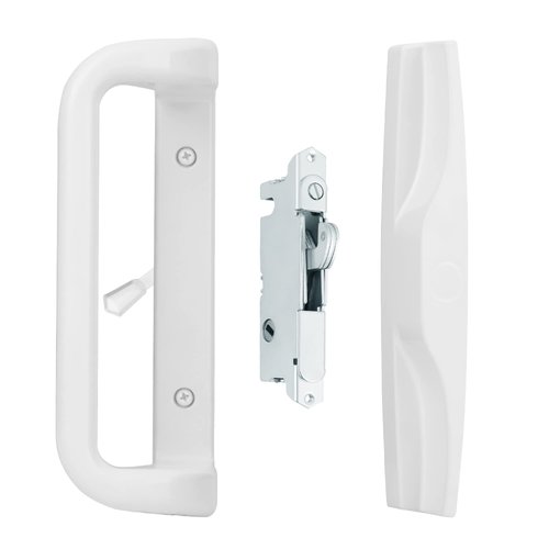House Guard White Patio Door Handle Set with Mortise, Suitable for Replacement Doors Lock 3-15/16”Screw Hole Spacing.Choices That Add a Unique to Your Patio Glass Sliding Door.