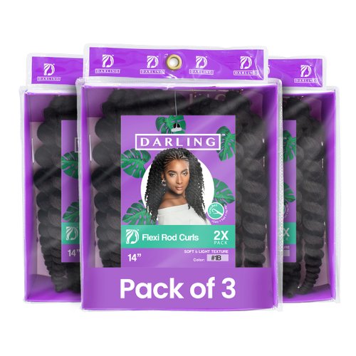 Darling Flexi Rod Curls 6X Crochet Hair Extensions, (3 packs of 2x per pack), Natural & Soft Texture, Fluffy Wand Curl, 14 Inch, #1B