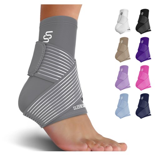 Sleeve Stars Ankle Brace for Sprained Ankle, Plantar Fasciitis Relief Achilles Tendonitis Brace, Ankle Support for Women & Men with Strap, Heel Protector Wrap for Pain & Compression (Single/Gray)