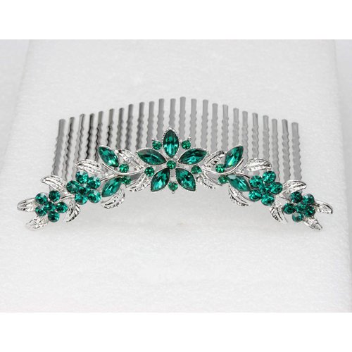 Faship Emerald Green Rhinestone Crystal Floral Hair Comb