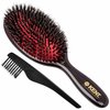 Kent CSMM Classic Shine Medium Oval Cushion Straightening Brush - Natural Black Boar Bristle Hair Brush with Nylon Quills - Shine Hair Brush and Scalp Scrubber for Shoulder to Mid Length Hair