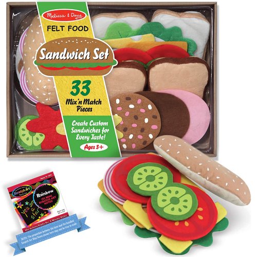 Melissa & Doug Sandwich Felt Food - Play Food Set + Free Scratch Art Mini-Pad Bundle [39543]
