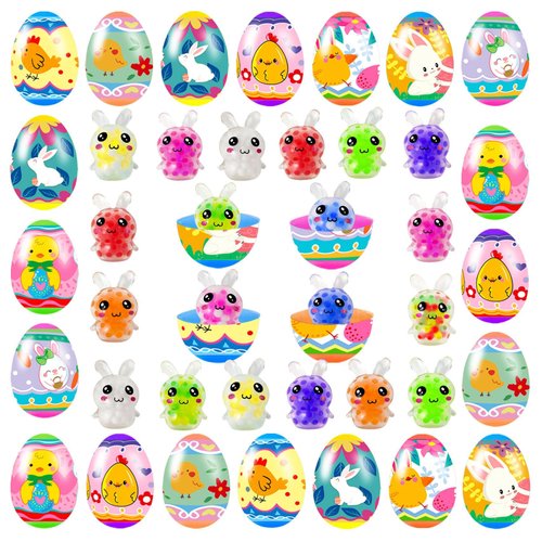 24 Pack Prefilled Easter Eggs with Squeeze Toys Colorful Easter Eggs with Variety Easter Stress Balls Great for Adult Easter Basket Stuffers and Party Favors Easter Egg Fillers