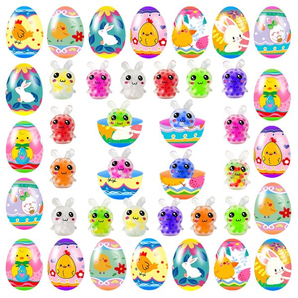 24 Pack Prefilled Easter Eggs with Squeeze Toys Colorful Easter Eggs with Variety Easter Stress Balls Great for Adult Easter Basket Stuffers and Party Favors Easter Egg Fillers