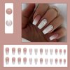 IMSOHOT Long Coffin Press on Nails Pink White Gradient Fake Nails Glitter Ballerina False Nails Glossy Full Cover Acrylic Nails Glue on Nails for Women 24pcs