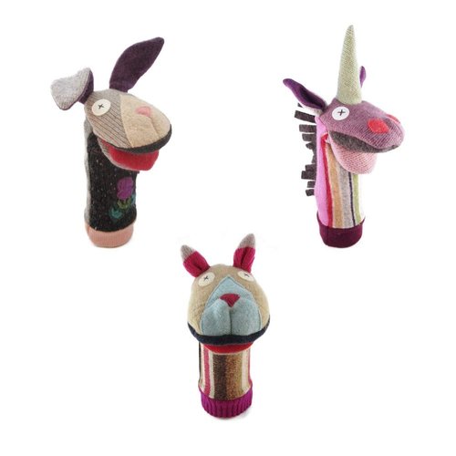 Cate & Levi - Hand Puppet - Premium Reclaimed Wool - Handmade in Canada - Puppets for Church (Set of 3 - Bunny, Cat, Unicorn)