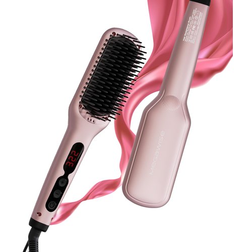 MegaWise Hair Straightener Brush KL1025-2-in-1 Ionic Hair Straightening & Detangling Brush with Adjustable Temperature, Anti-Scald Technology, and Auto Shut-Off - Ideal for All Hair Types
