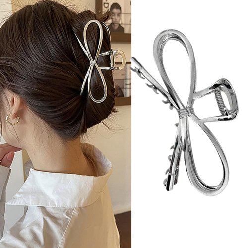 Metal Hair Claw Clips Hair Bows for Women 1Pcs Bow Hair Claw Clips for Thin Thick Hair Bow Knot Hair Clips Bow Silver Hair Clips Bow Hair Clips Bow Clips Cute Hair Bows Bows Hair Accessories Gifts