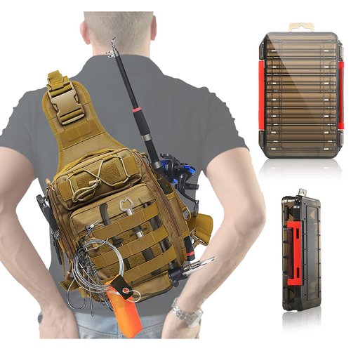 Aertiavty Fishing Gear Tackle Bag, Compact Backpack with Tackle Box and Rod Holder For Outdoor Sport, Fishing Gift