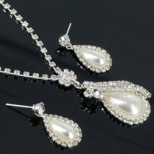 Yean Bride Silver Necklace Earrings Set Crystal Bridal Wedding Jewelry Sets Rhinestone Choker Necklace for Women (Set 2)