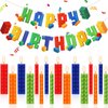 Sosation 32 Pcs Building Block Party Supplies Building Block Birthday Banner Candles Block Party Centerpiece Happy Birthday Decorations Brick Themed Party Favors for Boys Girls