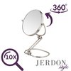 JERDON Two-Sided Folding Travel Makeup Mirror - Portable 6-Inch Diameter Makeup Mirror with 10X Magnification & Swivel Design - Model MC450N
