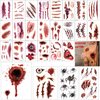 26 Sheets 3D Fake Scars Tattoo Temporary Halloween Makeup Kit, Fake Stitches Tattoos Cut Scary Face Wound Blood Chucky Scars Tatoos For Kids Women Men Zombie Sticker