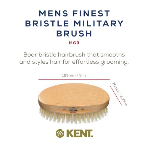 Kent MG3 Finest Men's Hair Brush & Beard Brush for Skin Care, Natural White Boar Bristle Brush for Mens Grooming, Scalp Brush, 360 Wave, and Beard Straightener For Men's Hair Care