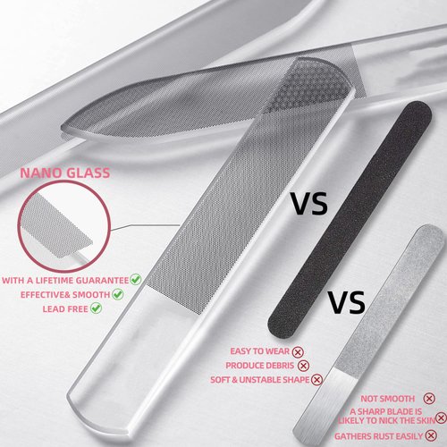 RedFlow Glass Nail File,Nail Buffer Set Contains 2 Nano Glass Nail Files and 1 Nano Glass Foot File,Professional Manicure Set,Nail Files for Natural Nails Removing Calluses