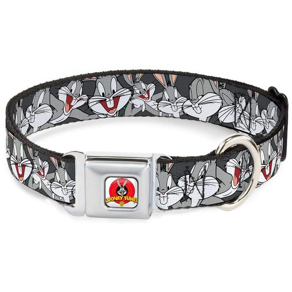 Buckle-Down Seatbelt Buckle Dog Collar - Bugs Bunny CLOSE-UP Expressions Black - 1" Wide - Fits 11-17" Neck - Medium