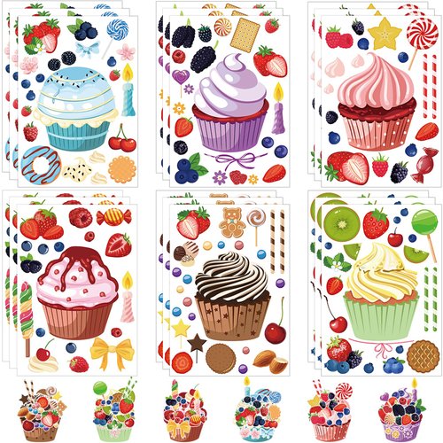 30 Sheets Tea Party Favors for Kids Cute Make Your Own Stickers Cupcake Stickers Mix and Match Sweets and Fruit Treats Party Favor Supplies for Classroom Ice Cream Birthday DIY Art Crafts Decor