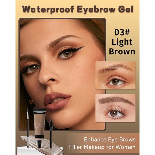 Waterproof Eyebrow Gel Light Brown,Sweat-Proof Longwear Strong Hold Tinted Brow Gel, Vegan,Cruelty-Free, Brow Glue Mascara for Eyebrows with Eyebrow Brush, Enhance Eye Brows Filler Makeup for Women-03