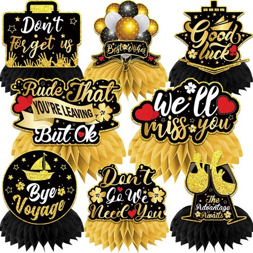 We Will Miss You Decorations Honeycomb Centerpieces, 8Pcs Good Luck Decorations Retirement Center...