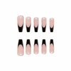 Foccna Long Press on Nails Black Coffin French Fake Nails Full Cover Nude Acrylic False Rhinestone Nails for Women and Girls 24PCS