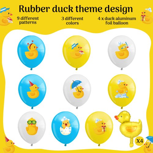 Sratte 40 Pcs Duck Balloon Rubber Duck Party Decorations 12 Inch Duck Shape Foil Balloons Blue Pink Yellow White Latex Balloon for Baby Shower Rubber Duck Themed Birthday Party Supplies (Shower)
