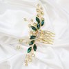 Brihasory Bohe Green Wedding Bridal Hair Comb Rhinestone Hair Accessories for Brides Flower Headpiece Romantic Hair Ornaments Prom Tiaras for Girls and Women Valentine Bridesmaid Gifts(Gold Green)