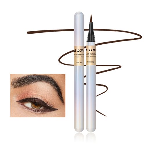 MIESCHER Eyebrow Pencil Dark Brown, Waterproof Liquid Eyeliner Pen Smudge-Proof Ultra-Fine Liquid Eyeliner, Precision Felt Eyeliner, Ultra-Fine Tip, Transfer Proof Long-Lasting Quick-Dry Smooth Gel Eyeliner Pen Sexy Natural Eyes Makeup (02# BROWN)