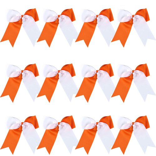 8 Inch 2 Colors Jumbo Cheerleader Bows Ponytail Holder Cheerleading Bows Hair (Orange/White)