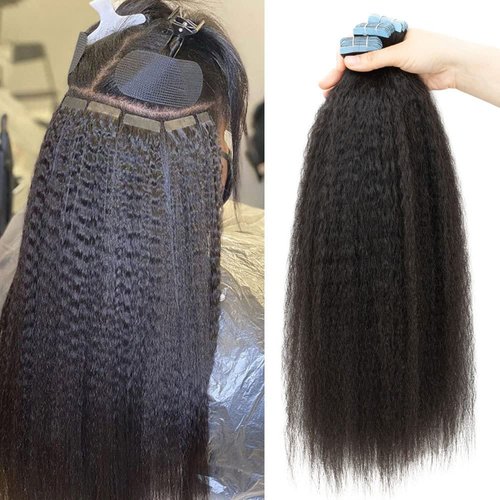 Isheeny Tape In Hair Extensions Human Hair Kinky Straight Black Women Real Human Hair Extensions Kinky Curly Hair Extensions Real Human Hair Kinky Straight Tape In Extensions 12inch 20pieces 40g/set
