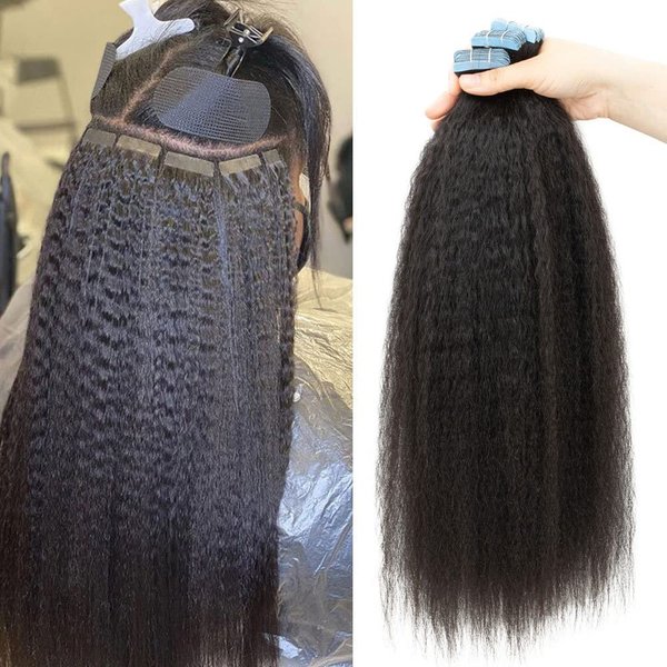 Isheeny Tape In Hair Extensions Human Hair Kinky Straight Black Women Real Human Hair Extensions Kinky Curly Hair Extensions Real Human Hair Kinky Straight Tape In Extensions 12inch 20pieces 40g/set