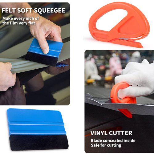 Gomake Vehicle Vinyl Wrap Tool Kit Window Tinting Tool Include 4 Inch Felt Squeegee, Retractable 9mm Utility Knife and Blades, Zippy Vinyl Cutter and Mini Go Corner Squeegee for Car Wrapping