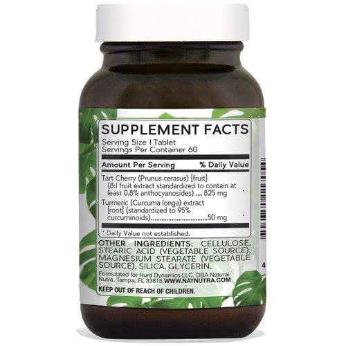 Natural Nutra Tart Cherry Extract with Turmeric Curcumin, Joint Health, Vegan, Vegetarian, Gluten Free, 60 Tablets