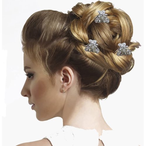 JCGY Set of 6 Mini Hair Claws Silvery White Trim Sparkly White Crystals Bridal Claw Clips 6-1-6