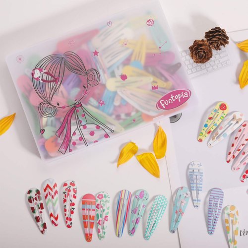 120 Pcs Funtopia 2 Inch Candy Color Barrettes and Non-Slip Metal Snap Hair Accessories for Kids, Teens, and Women (40 Assorted Colors)