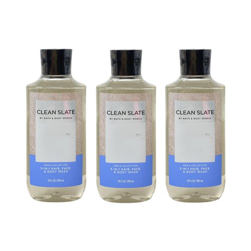 Bath & Body Works Men's Collection Clean Slate 3-in-1 Hair, Face & Body Wash 3 Pack Bundle - 10 fl oz / 295 mL each