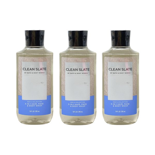 Bath & Body Works Men's Collection Clean Slate 3-in-1 Hair, Face & Body Wash 3 Pack Bundle - 10 fl oz / 295 mL each
