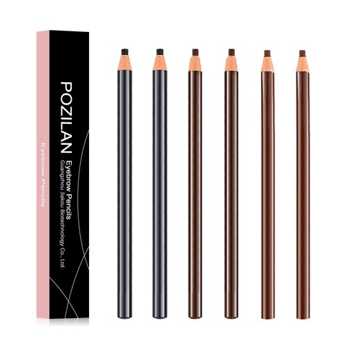 POZILAN - 6 PCS Eyebrow Eyeliner Pencils, Waterproof Eye Brow Pencil, Soft Textured, Easy to Color, Long Lasting, Deeply Pigmented, 0.05Oz (Light Tea,Brown, Gray)
