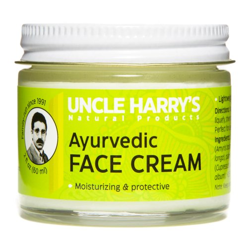 Uncle Harry's Natural Products Ayurvedic Face Cream with Jojoba Esters and Pure Essential Oils of Turmeric, Sandalwood, Palmarosa, and Cypress – For Day and Night Use, Vegan, 2 Fluid Ounce Glass Jar