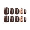 Short Fall Press on Nails Square SWEKKE Brown Fake Nails Full Cover Leaves False Nails with Designs Gold Foil Glitter Glossy Glue on Nails Acrylic Nails Manicure Artificial Nails for Women Girls