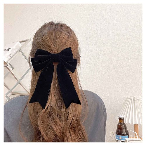 Andelaisi Vintage Satin Bow Hair Barrettes Long Tassel Bow Hair Clips Winter Velvet Ribbon Bow Hair Clip Barrette French Bowknot Hairclip Decorative Hair Accessories for Women and Girls Headdress