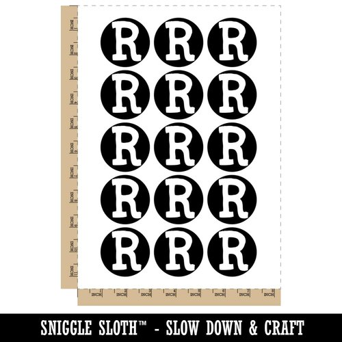 Letter R Uppercase Cute Typewriter Font Temporary Tattoo Water Resistant Fake Body Art Set Collection - 15 2" Tattoos (1 Sheet)