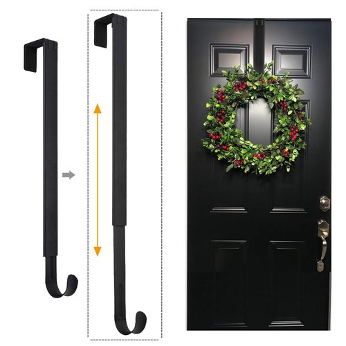 LBSUN Wreath Hanger, Adjustable Over The Door Wreath Hanger & Wreath Holder & Wreath Hook for Door (Black)
