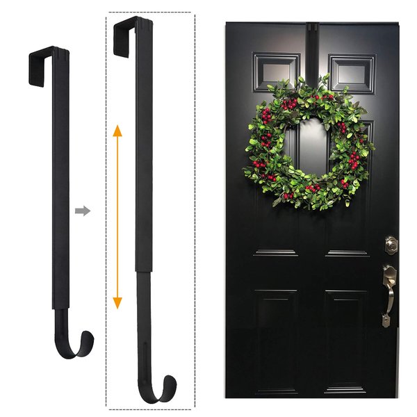 LBSUN Wreath Hanger, Adjustable Over The Door Wreath Hanger & Wreath Holder & Wreath Hook for Door (Black)