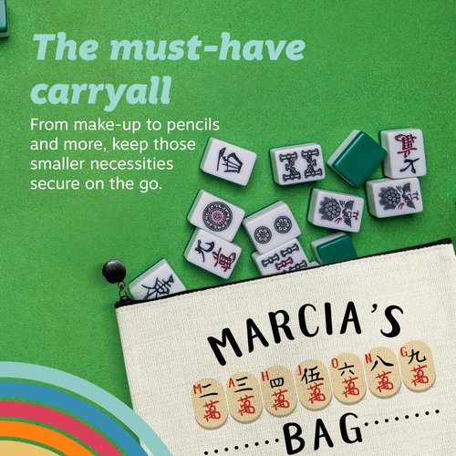 Pattern Pop - Personalized Mahjong Bag - Small Light Beige Pouch for Board Game Pieces - Storage Bag - Great for Mahjong Players - Majong Accessories (9 x 6 In)