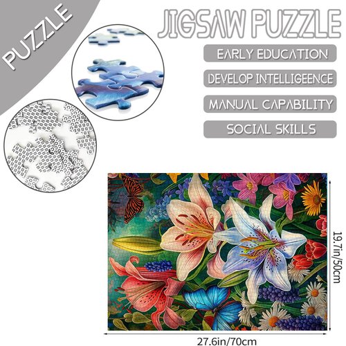 Puzzle 1000 Pieces Azalea Flower Art Puzzle for Adults,Nature Floral Puzzle, Impossible Puzzle Colorful Butterfly and Flowers Challenge Puzzle for Adults