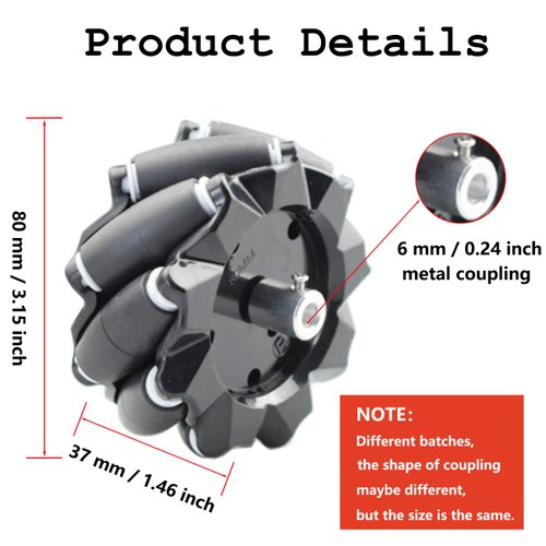Swaytail Premium 80mm Mecanum Wheel for AGV Robot Car Chassis, Omni Directional Tire with 4pcs Metal 6mm Coupling Motor Connector for Arduino Raspberry Pi Microbit DIY RC Part STEAM Maker Remote