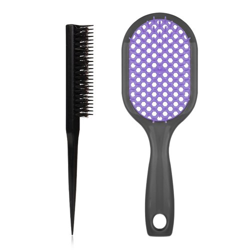 Hair Brushes for Women, Wet & Dry Anti-static Vented Detangling Hair Brush for Effortless Tangle Removal, Scalp Massage Brush Great for Natural Curly Straight Hair (Black Purple)