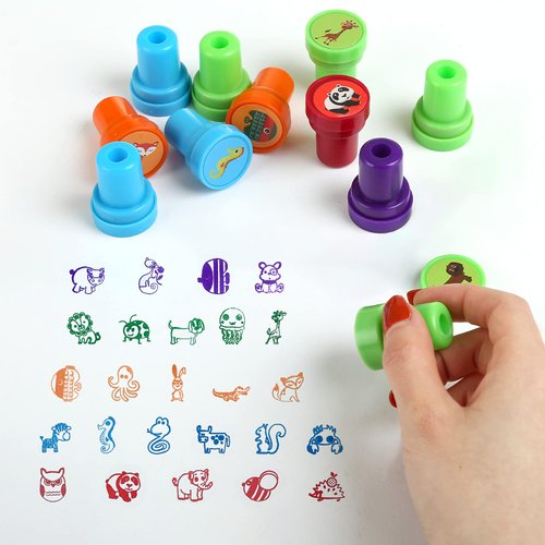 26Pcs Zoo Animal Stamps for Kids, Self Inking Stamps for Kids Birthday Gift, Farm Party Favors, Teacher Stamps