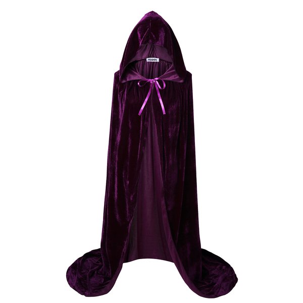 VGLOOK Unisex Adult Extra Long Hooded Velvet Halloween Costumes Cloak Cape 63inch Purple